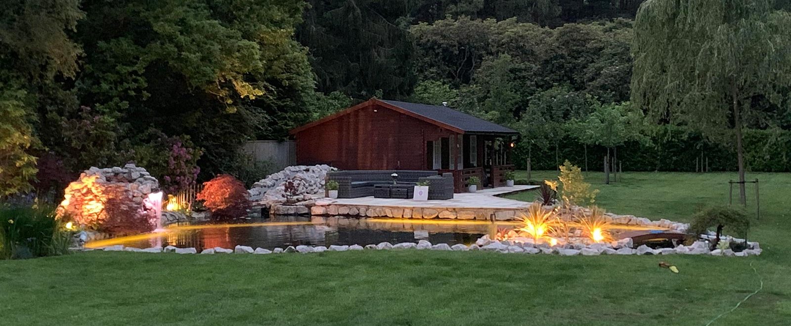 Summer house pond garden lighting