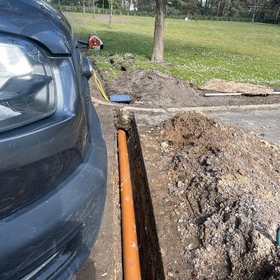 Road duct and mulch at Bordon Military Cemetery