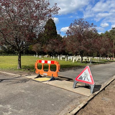 Road duct and mulch at Bordon Military Cemetery